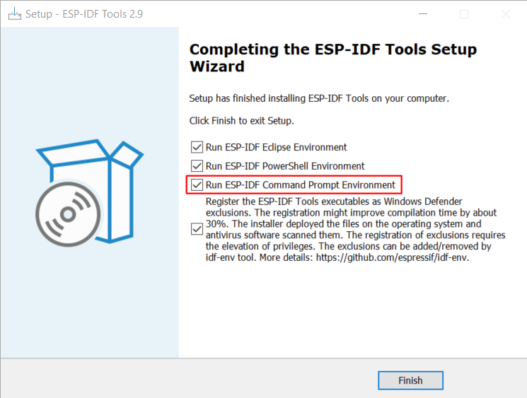 完成 ESP-IDF 工具安装向导时运行 Run ESP-IDF Command Prompt cmd.exe